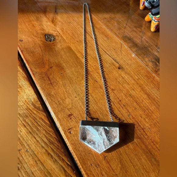 Silver and Clear Quartz Pendant Necklace - Picture 2 of 7